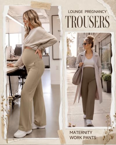 3 Pack Women's Maternity Yoga Pants with Pockets - color: Khaki, Coffee, Black, size: X-Large