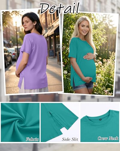 Riyiper 4 Pack Women's Short Sleeve Maternity T Shirts - color: Black, Dark Coffee, Light Purple, Blue Green, size: X-Large