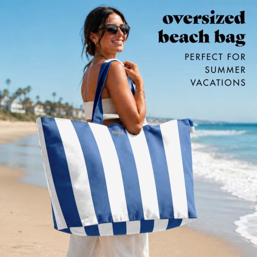 Fit & Fresh All The Things XL Beach Bag for Women, Oversized Travel Tote - color: Cobalt Stripe