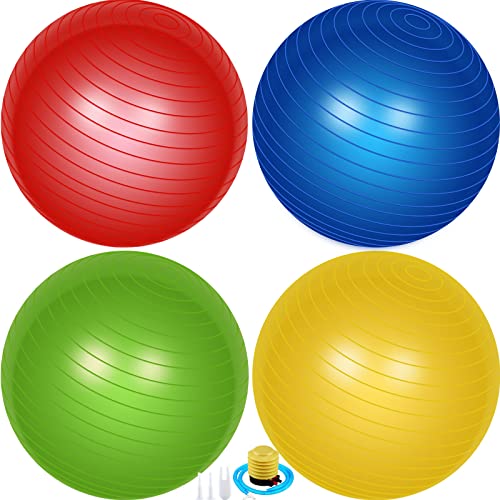 Leyndo 4 Pcs Yoga Exercise Ball Pilates Pregnancy Birthing Fitness Ball with Quick Pump Anti Burst for Improved Posture, Balance, Yoga, Pilates, Training, 4 Colors - size: 33 Inch