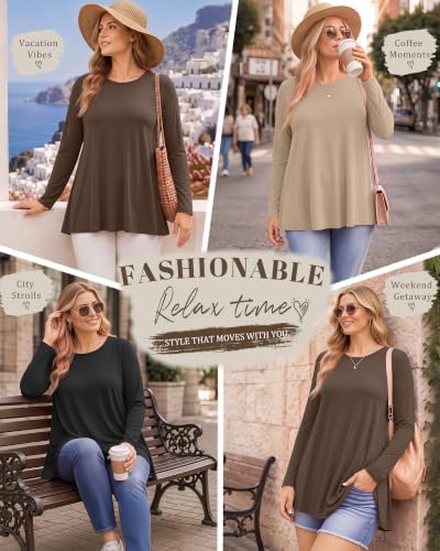Evervibe 3 Pack Womens Plus Size Tunic Tops - color: Black, Brown, Khaki, size: 4X-Large