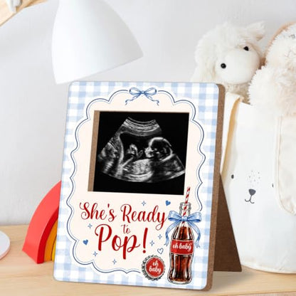 Blue Bow Retro Soda Fountain Baby Shower Decor Frame, She's Ready to Pop - color: Cola
