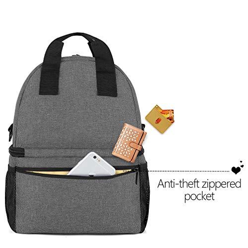 Teamoy Double Layer Breast Pump Tote Bag with Cooler Compartment, Gray - color: Gray