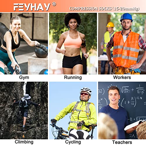 FEYHAY Copper Compression Socks (8 Pairs) 15-20 mmHg Circulation is Best Athletic & Daily for Men & Women, Running, Climbing - color: 07 White, size: Small-Medium