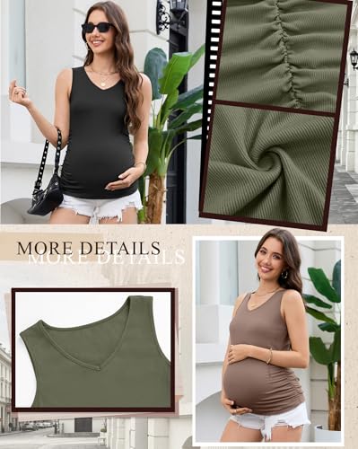 4 Pack Women's Maternity Pregnancy Tanks - color: Gray Green, Coffee, White, Black, size: Medium