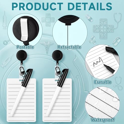 Lincia 6 Sets Nurse Badge Notepad, Retractable Dry Erase Board with Marker - color: Black, style: Lined