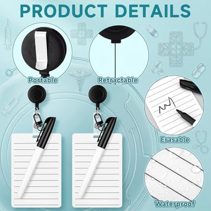 Lincia 6 Sets Nurse Badge Notepad, Retractable Dry Erase Board with Marker - color: Black, style: Lined