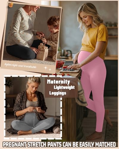 3 Pack Women's Maternity Pants Home Lounge Pajamas - color: Black, Pink, Light Heather Gray, size: Medium