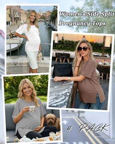 Riyiper 4 Pack Women's Short Sleeve Maternity T Shirts - color: Black, Light Heather Gray, White, Coffee, size: X-Large