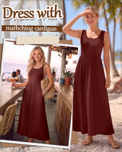 Women's Maxi Sundress Cropped Cardigan Set - color: Burgundy, size: Medium