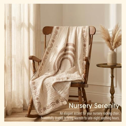Muslin Baby Blanket, Organic Cotton Blend Jacquard (Boho Rainbow) - color: Rainbow Border