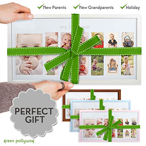 Green Pollywog Baby's First Year Collage Picture Frame, White - color: Baby First Year