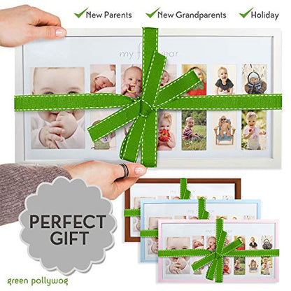 Green Pollywog Baby's First Year Collage Picture Frame, White - color: Baby First Year