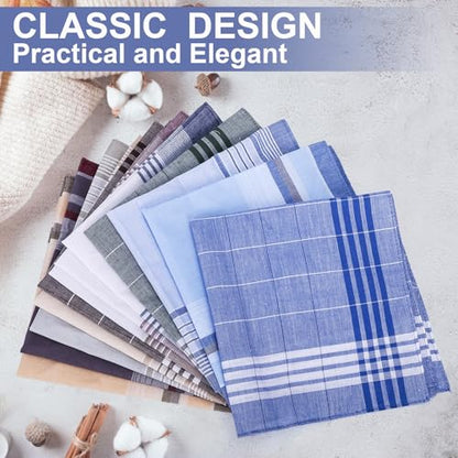 [12 PCS] Handkerchiefs for Men, 16x16 Inch, 100% Soft Cotton Classic Style Handkerchief, Pocket Squares for Men with Check