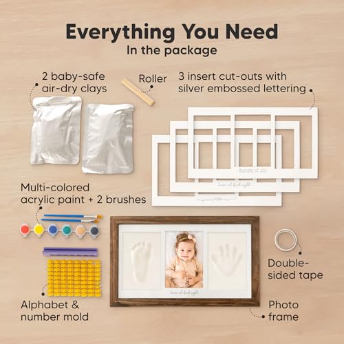 KeaBabies Baby Hand and Footprint Kit, Clay Keepsake Frame (Medium Oak) - color: Medium Oak, size: Duo Frame, 13" x 7.8"