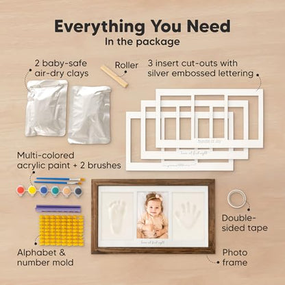 KeaBabies Baby Hand and Footprint Kit, Clay Keepsake Frame (Medium Oak) - color: Medium Oak, size: Duo Frame, 13" x 7.8"