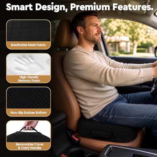TushGuard Seat Cushion, Memory Foam Office Chair Cushion - Black, Large - color: Black, size: Large