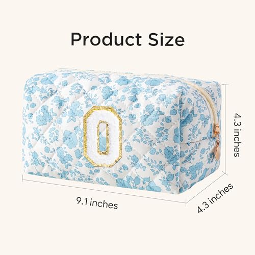 HBselect Personalized Makeup Bag for Women Initial Quilted Toiletry Bag - color: Blue Flower, size: O