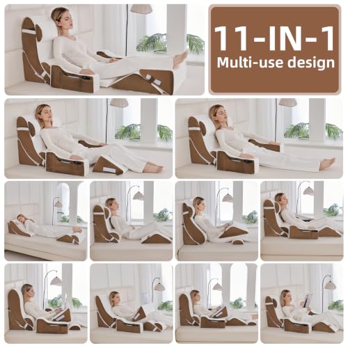 Wedge Pillow Set for After Surgery,White/Dark Brown,9PCS-23.2" - color: White/Dark Brown, size: 9PCS-23.2''