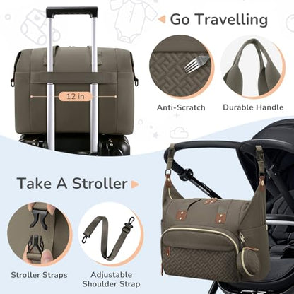 Tenot Diaper Bag Tote, Baby Diaper Bag with Pacifier Case Khaki - color: Khaki, size: Large