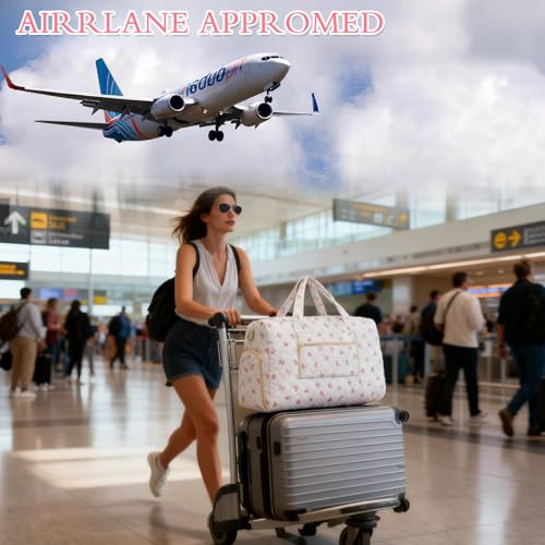 Quilted Duffle Bag for Women, Bow Print Weekender Overnight Travel Bag - color: Small Dot Print