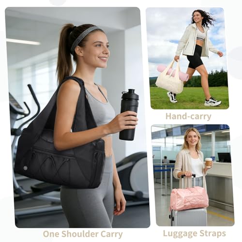 Small Gym Bag for Women with Shoe Compartment 35L, Black - color: Black