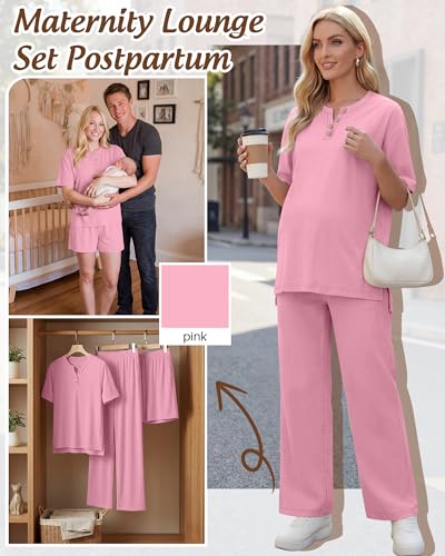 Women Maternity Lounge Set - color: Pink, size: Medium