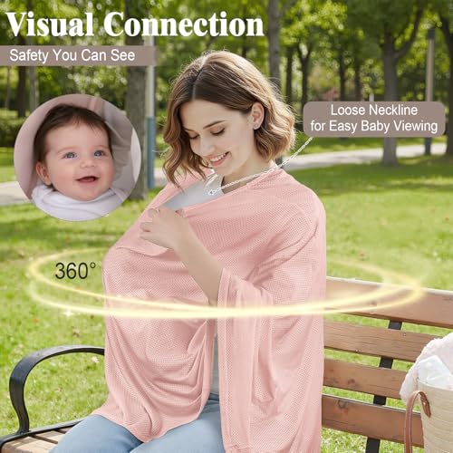 Basumee Nursing Cover for Breastfeeding Breathable Mesh 360 Full Privacy - color: Soft Pink, size: 1 Pack