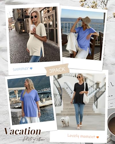 Ficerd 3 Pack Women's Maternity Shirts - color: Black, Apricot, Sky Blue, size: Small