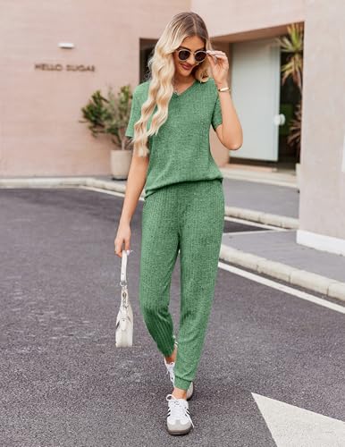Ekouaer Pajama Sets for Womens 2 Piece Jogger Pants Lounge Set - color: Green, size: Small
