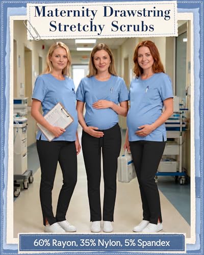 3 Pack Comfy Women's Maternity Scrub Pants - color: 3 X Black, size: Large