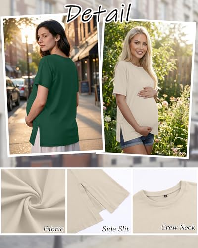 Riyiper 4 Pack Women's Short Sleeve Maternity T Shirts - color: Black, Blackish Green, Haze Blue, Cream, size: Small