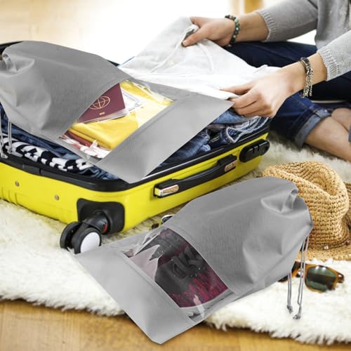Grey Travel Shoe Bags - 10 Pcs Non-Woven Packing Bags with Clear Window - color: Grey, style: 10 Pack