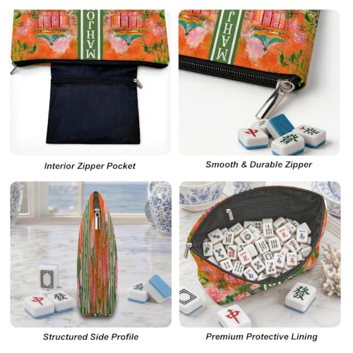Orange Chinoiserie Pagoda Mahjong Tile Bag Makeup Bag (Case Only) - color: Multicolor 1842