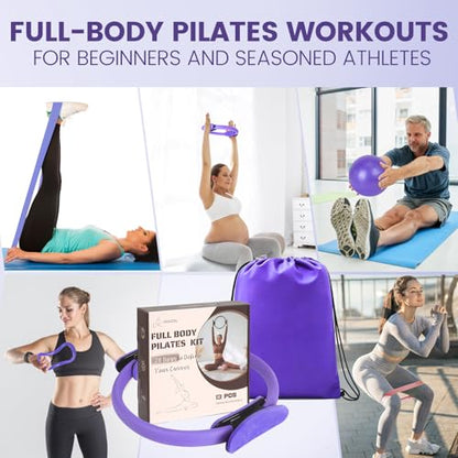 Pilates Kit for Women 13PCS, Pilates Ring Ball Resistance Bands Workout Set - color: Purple