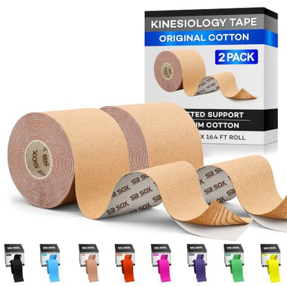 SB SOX Original Cotton Kinesiology Tape Roll (16ft) - color: Nude (2-Pack)