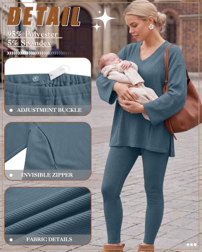 Neer 2 Pcs Maternity Nursing Pajamas Set Oversize - color: Haze Blue, size: XX-Large