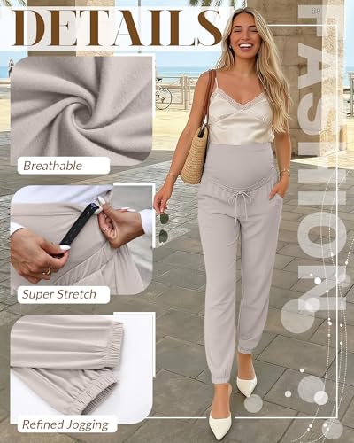 3 Pack Womens Maternity Pants Pregnancy Lounge Jogger - color: Gray Apricot, Light Coffee, Brown, size: Large