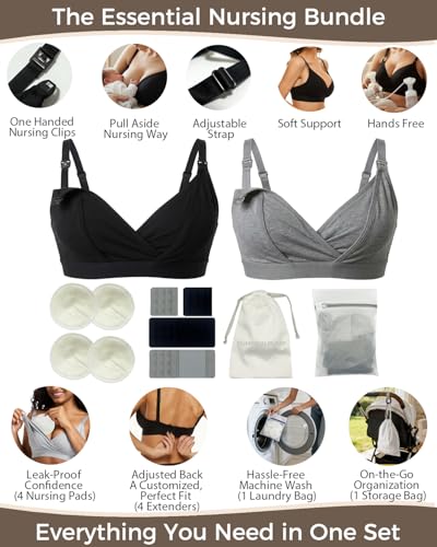 Pumping Bra Hands Free Nursing&Pumping Bra 2pk V-Neck Adjustable Holding Breast Pumps - size: Large