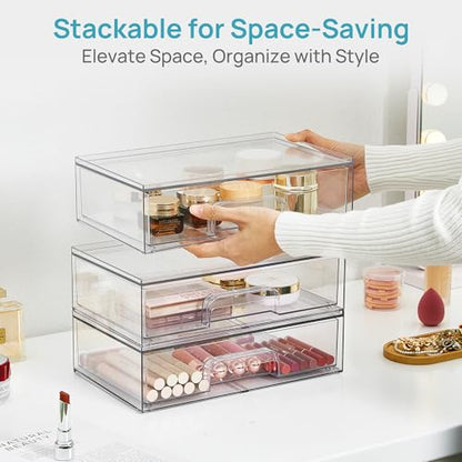 Vtopmart Clear Stackable Storage Drawers, 2 Pack Wide Plastic Organizers - style: Wide-2pack-Clear