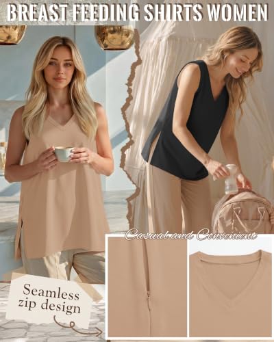3 Pack Womens Maternity Nursing Tank Top - color: Khaki, White, Black, size: Medium