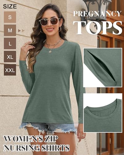 Women's Cotton Modal Maternity Nursing Tops - color: Green, size: XX-Large