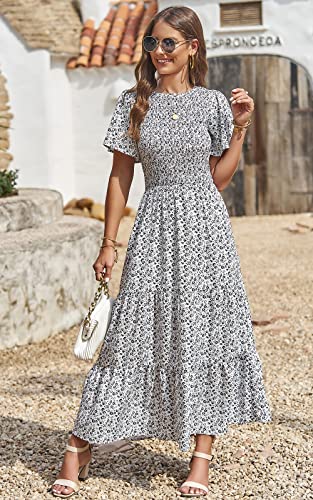 PRETTYGARDEN Women's 2026 Summer Casual Flutter Sleeve Floral Maxi Dress - color: White, size: Small