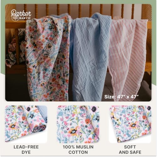 Parker Baby Co. Soft Muslin Baby Swaddle Blankets, 3 Pack - Blossom Set - color: Blossom