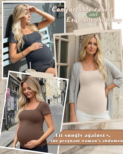 4 Pack Womens Maternity T Shirts - color: Dark Blue, Beige, Coffee, Black, size: Large