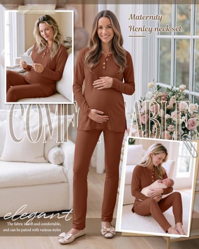 Huukeay Maternity Lounge Set Long Sleeve - color: Camel, size: X-Large