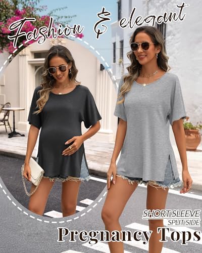 Riyiper 3 Pack Women's Maternity Tunic Cotton Shirts - color: Light Gray, Dark Gray, Black, size: Large