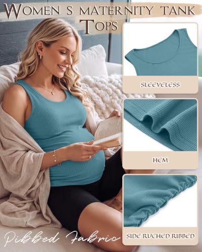 Riyiper 3 Pack Women's Maternity Tank Tops - color: Coffee, Light Purple, Light Gray Blue, size: Small
