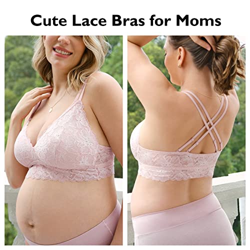 MOMANDA Women's Plus Size Nursing Bra Lace Bralette Wireless Padded Maternity Breastfeeding Bras - color: Gentle Rose, size: Large Plus