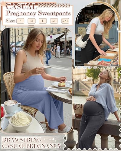 3 Pack Women's Maternity Casual Pants - color: Blue Purple, Dark Gray, Black, size: Large